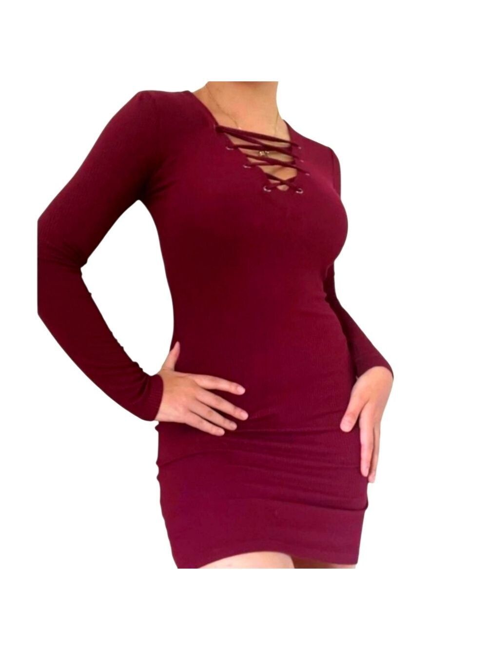 FOREVER 21 Long Sleeve Burgandy Bodycon Mini Dress Size XS